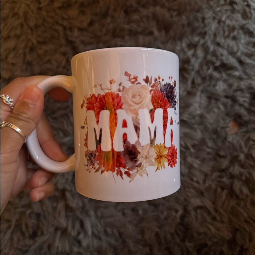 White and Red Ceramic Mama Mug for Dining